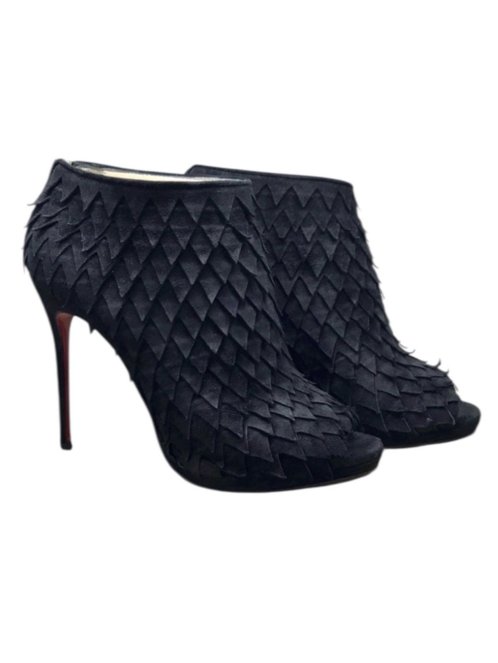 Christian Louboutin Diplonana Ankle Booties Black Suede Open Toe Size 38